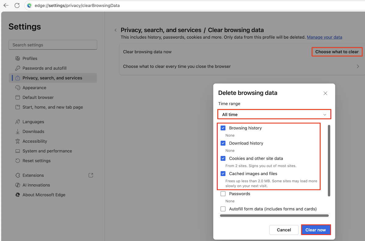 Chrome Delete Data Screenshot