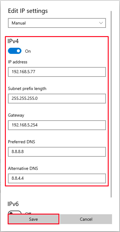 Network Adapter IPv4 Screenshot